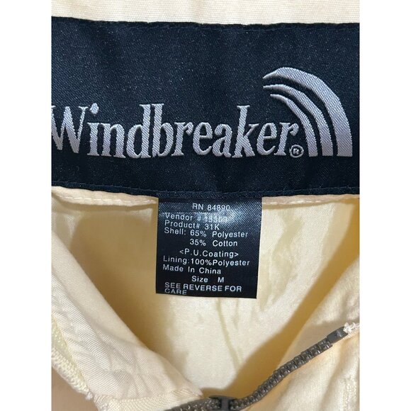 Vintage Windbreaker Ivory Bomber Jacket Zip Pockets and Ribbed Hem SZ Medium - Picture 6 of 9
